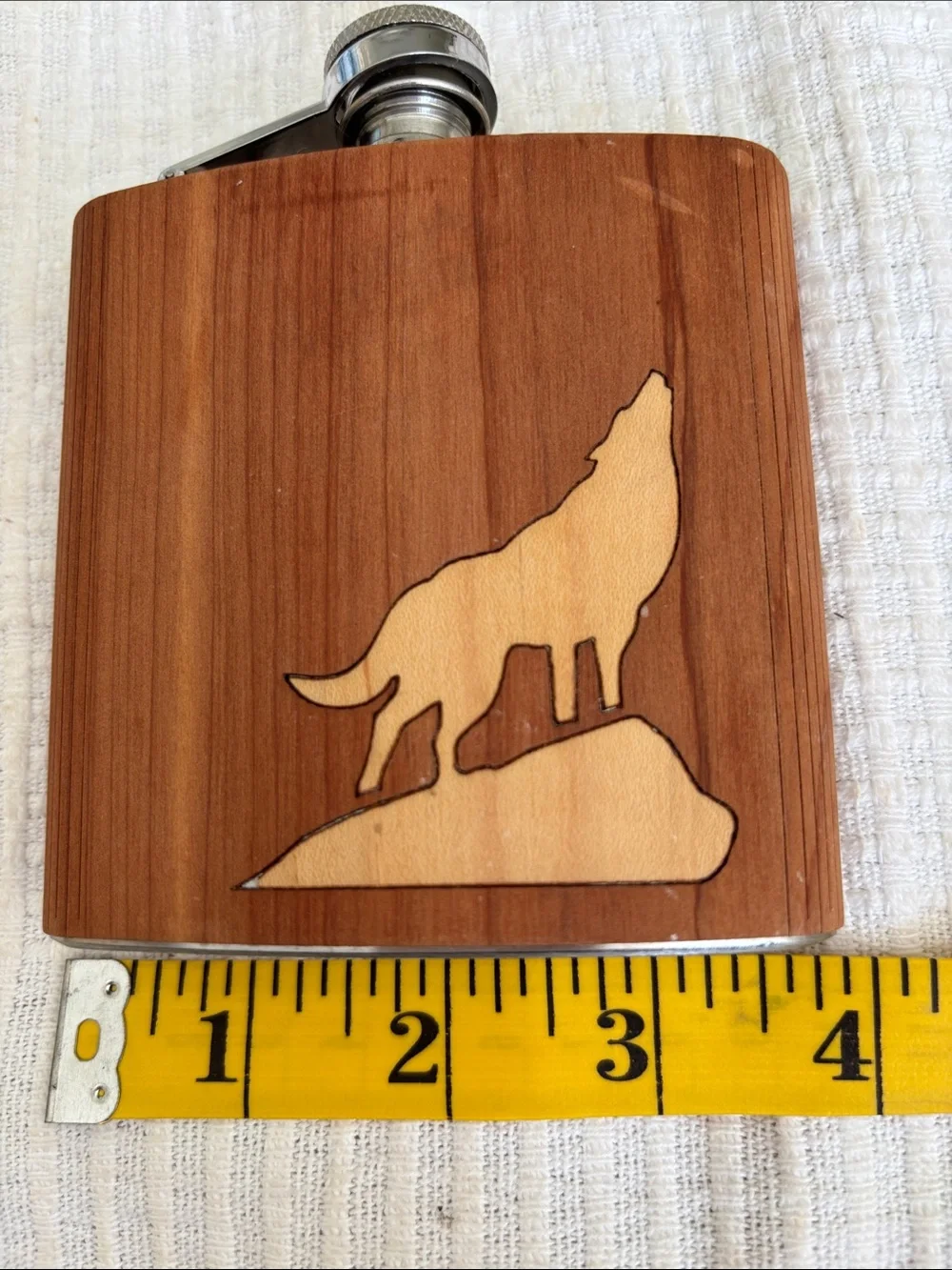 Woodworking Wolf Hip Flask by Autumn Summer